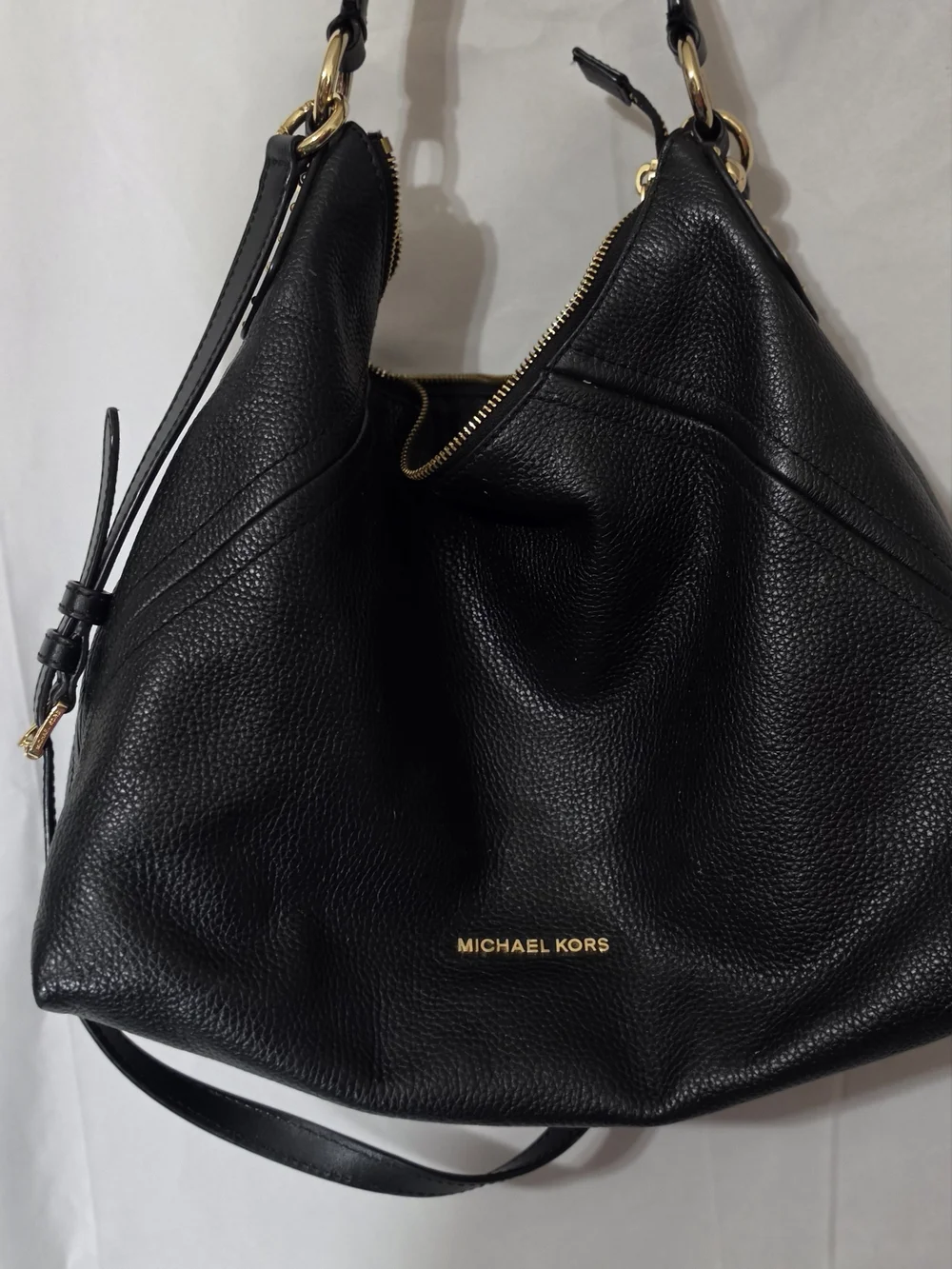Michael Kors Black Pebbled Leather Slouch Hobo with Gold Hardware